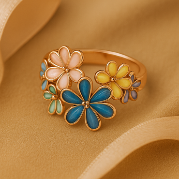 Aanura Multi-Color Enamel Floral Statement Ring