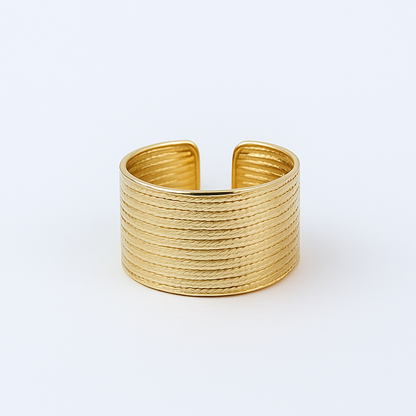 Wide Textured Gold Cuff Bracelet | Aanura