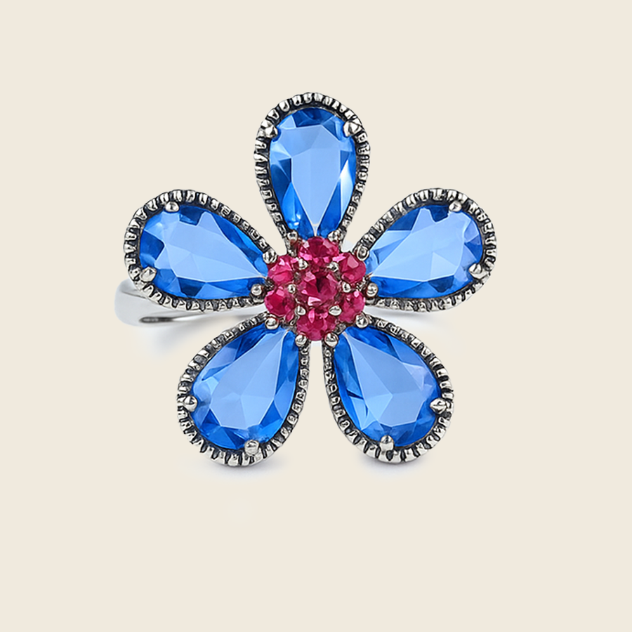 Aanura Silver-Tone Emerald Green Flower Statement Ring