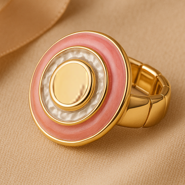 Aanura Pink & White Enamel Gold Statement Ring