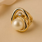 18K Gold-Plated Modern Pearl & Crystal Ring – Anti-Tarnish, Waterproof