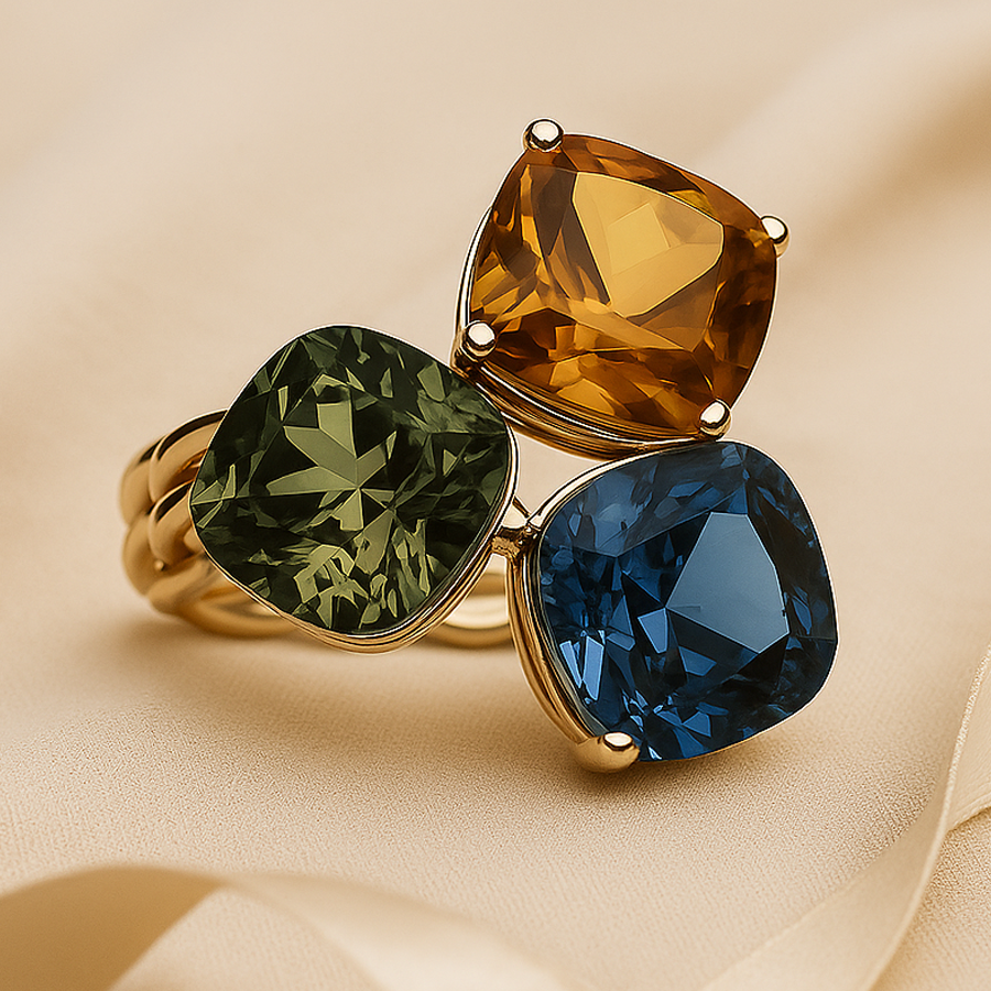 Aanura Triple Cushion-Cut Multicolor Gemstone Statement Ring