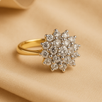 18K Gold-Plated Floral Diamond Cluster Ring – Anti-Tarnish, Waterproof