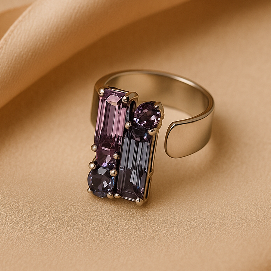 Aanura Silver-Plated Purple & Blue Gemstone Ring