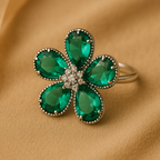 Emerald Flower Statement Ring for Women