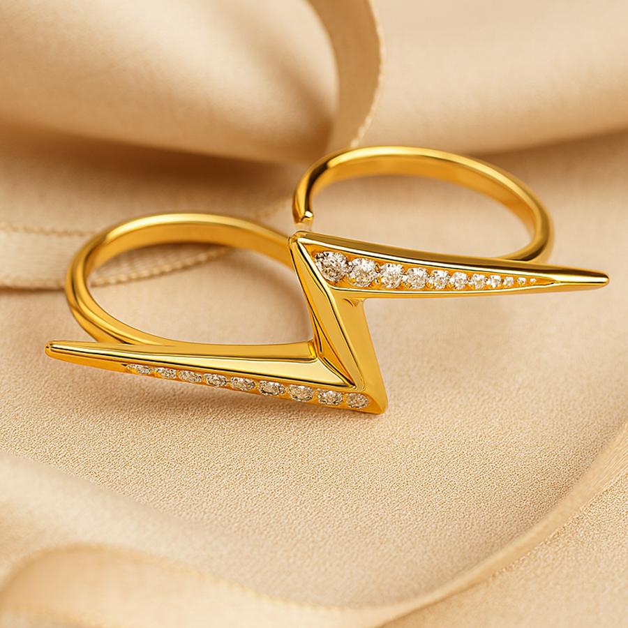 Aanura Gold-Plated Dual Finger V-Shaped Pavé Ring