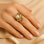 18K Gold-Plated Modern Pearl & Crystal Ring – Anti-Tarnish, Waterproof