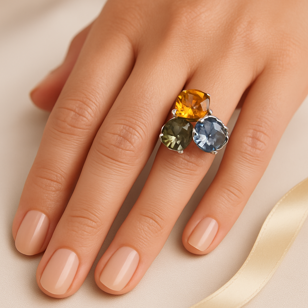 Aanura Triple Cushion-Cut Multicolor Gemstone Statement Ring