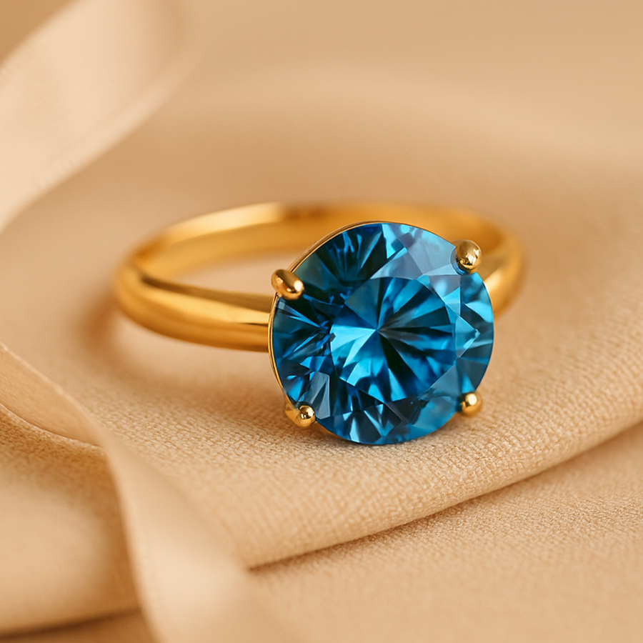 Aanura Blue Solitaire Gold Ring – Elegant Statement Jewelry