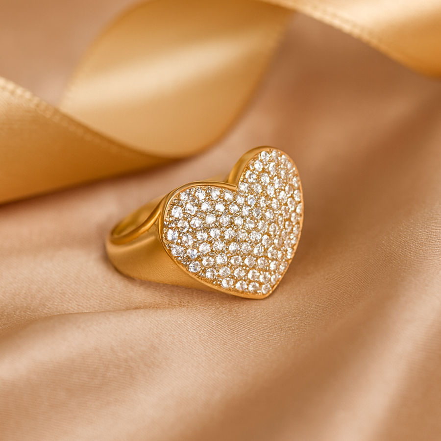 Aanura Gold Crystal-Studded Heart Statement Ring