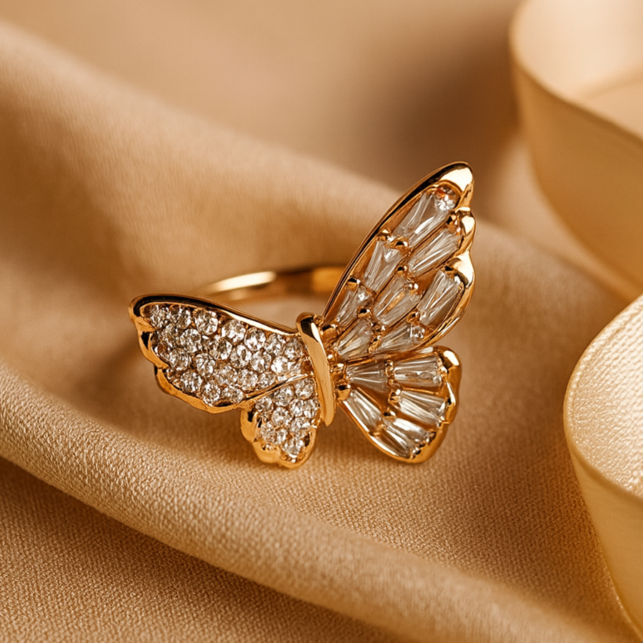 Aanura Gold Butterfly Crystal Embellished Statement Ring