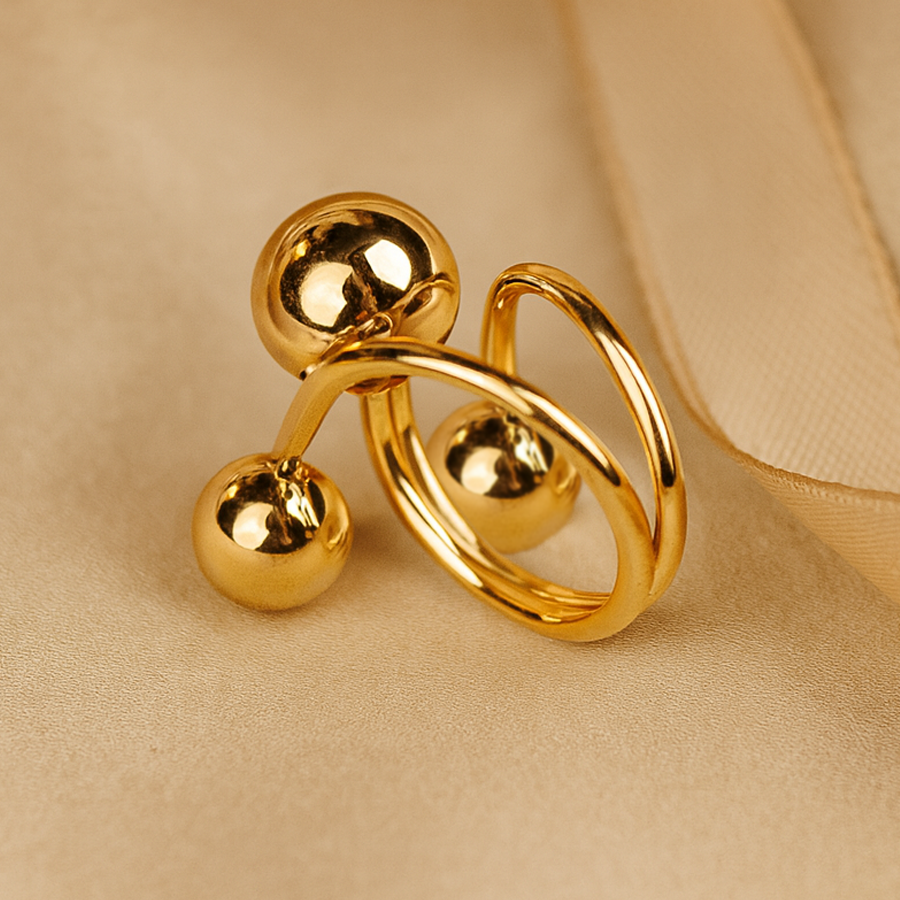 Aanura Abstract Gold Statement Sphere Ring