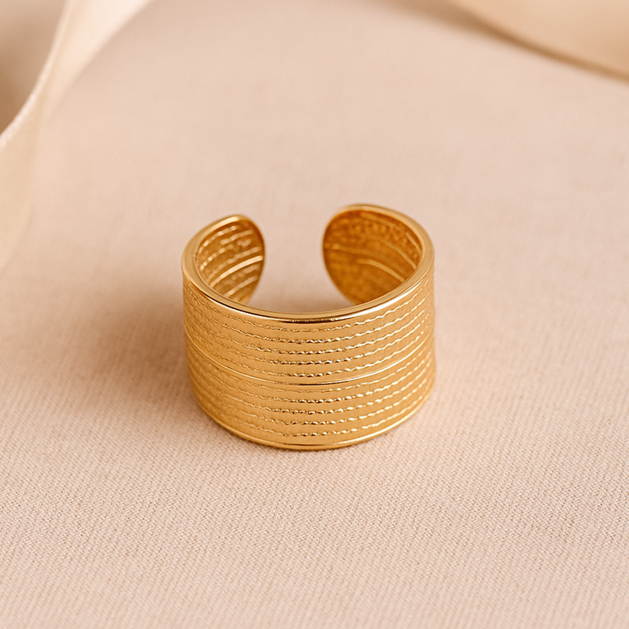 Wide Textured Gold Cuff Ring | Aanura