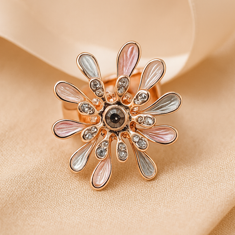 Aanura Rose Gold Multicolor Floral Crystal Statement Ring