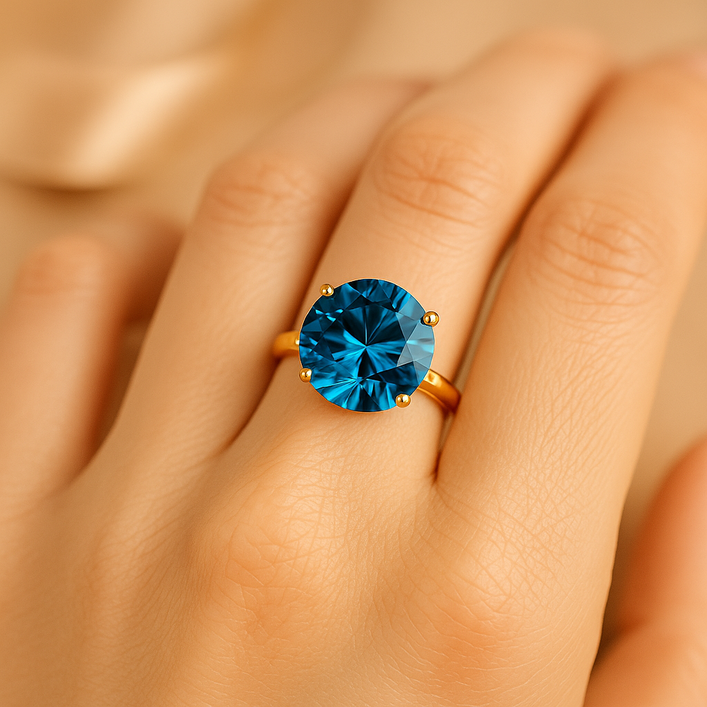 Aanura Blue Solitaire Gold Ring – Elegant Statement Jewelry
