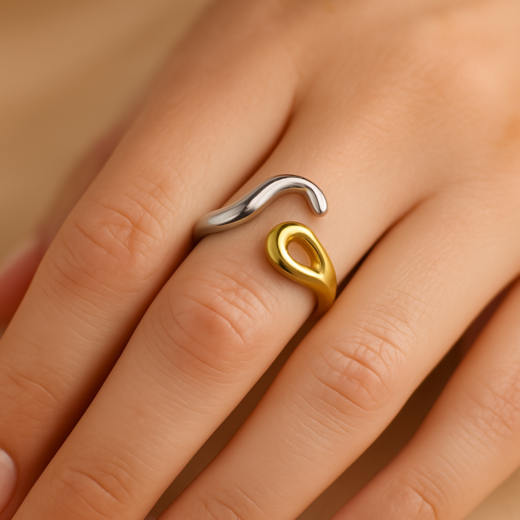 Aanura Two-Tone Sculptural Minimalist Statement Ring