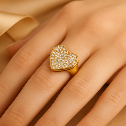 Aanura Gold Crystal-Studded Heart Statement Ring