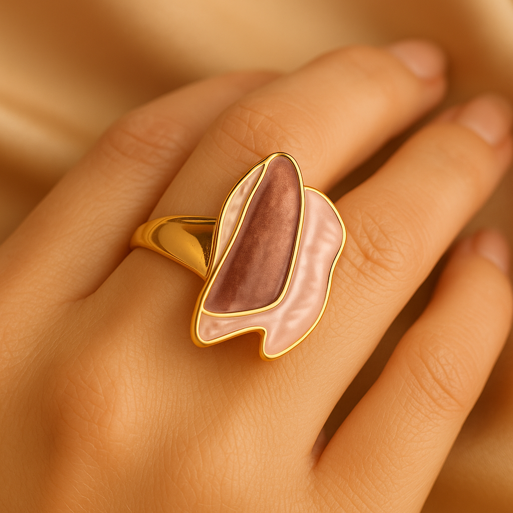 Aanura Pink & Mauve Abstract Floral Statement Ring