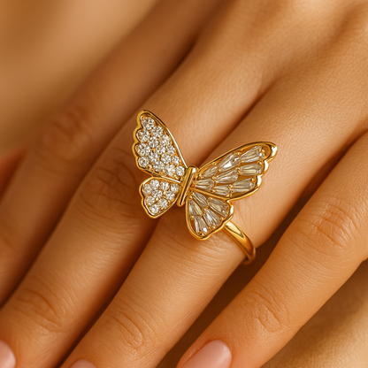 Aanura Gold Butterfly Crystal Embellished Statement Ring