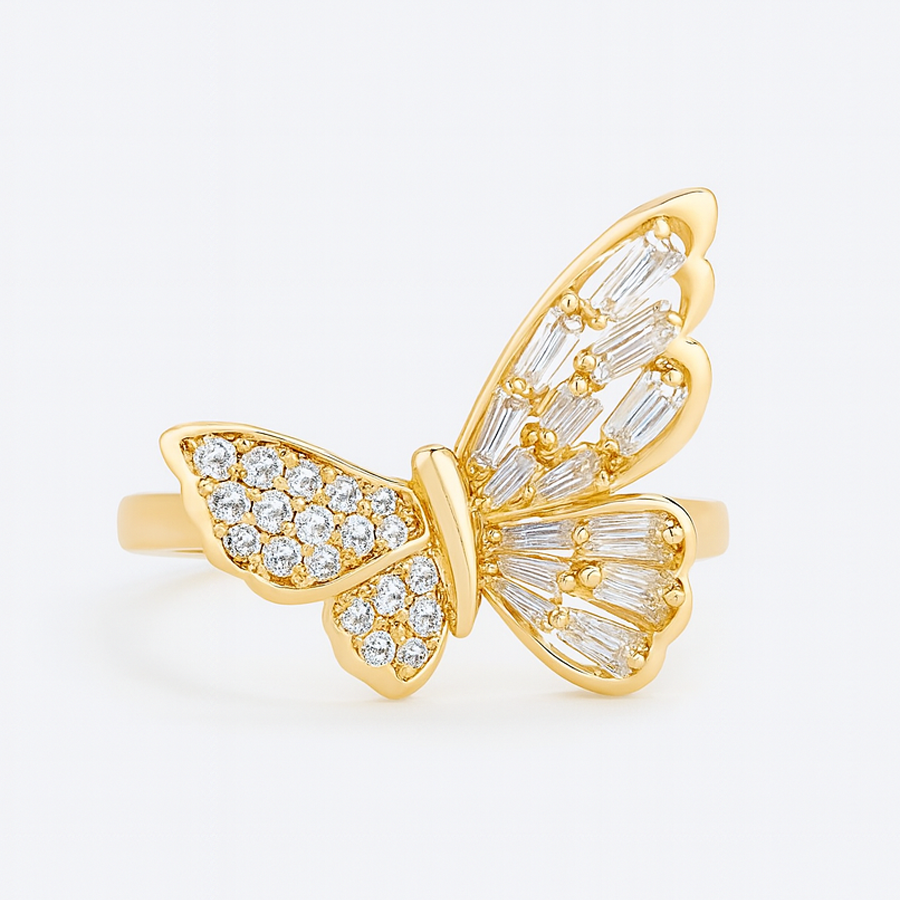 Aanura Gold Butterfly Crystal Embellished Statement Ring
