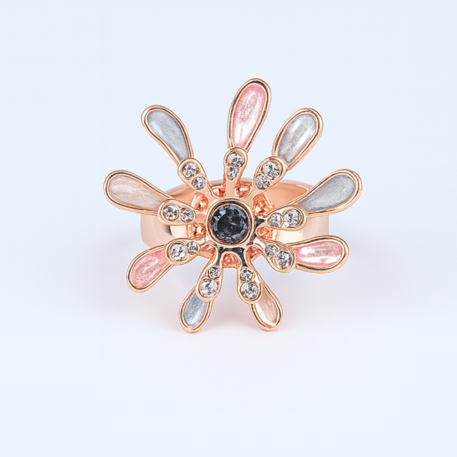 Aanura Rose Gold Multicolor Floral Crystal Statement Ring