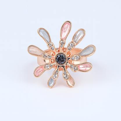 Aanura Rose Gold Multicolor Floral Crystal Statement Ring