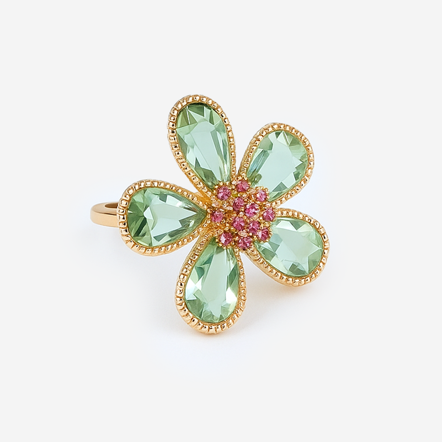 Aanura Silver-Tone Emerald Green Flower Statement Ring