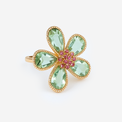 Aanura Silver-Tone Emerald Green Flower Statement Ring