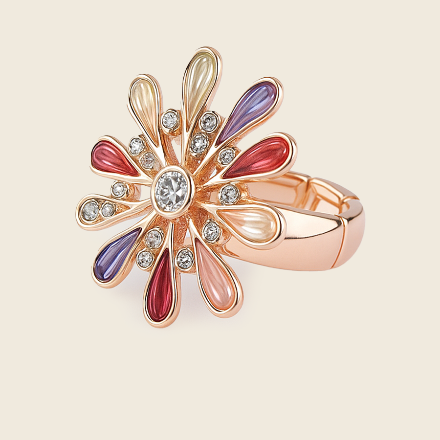Aanura Rose Gold Multicolor Floral Crystal Statement Ring
