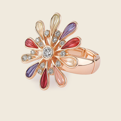 Aanura Rose Gold Multicolor Floral Crystal Statement Ring
