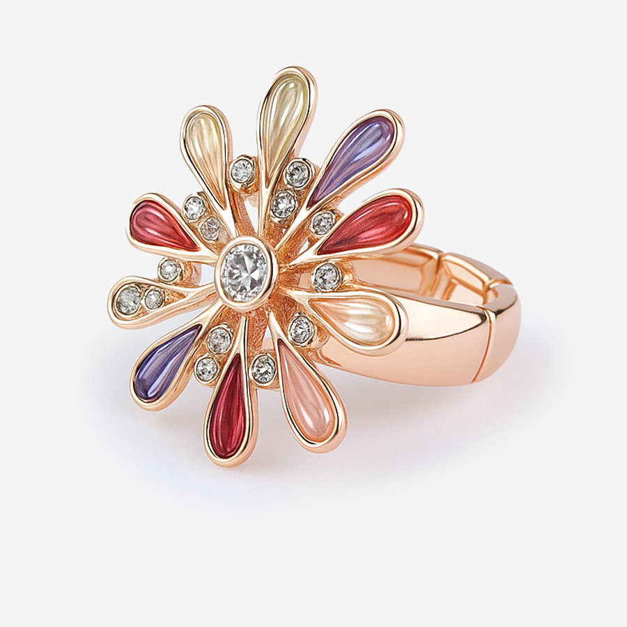Aanura Rose Gold Multicolor Floral Crystal Statement Ring