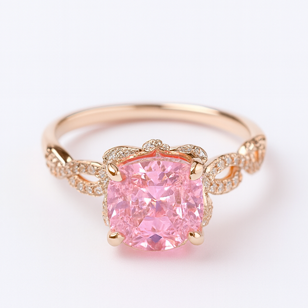 Aanura Pink Cushion Cut Gold Ring – Elegant Infinity Design