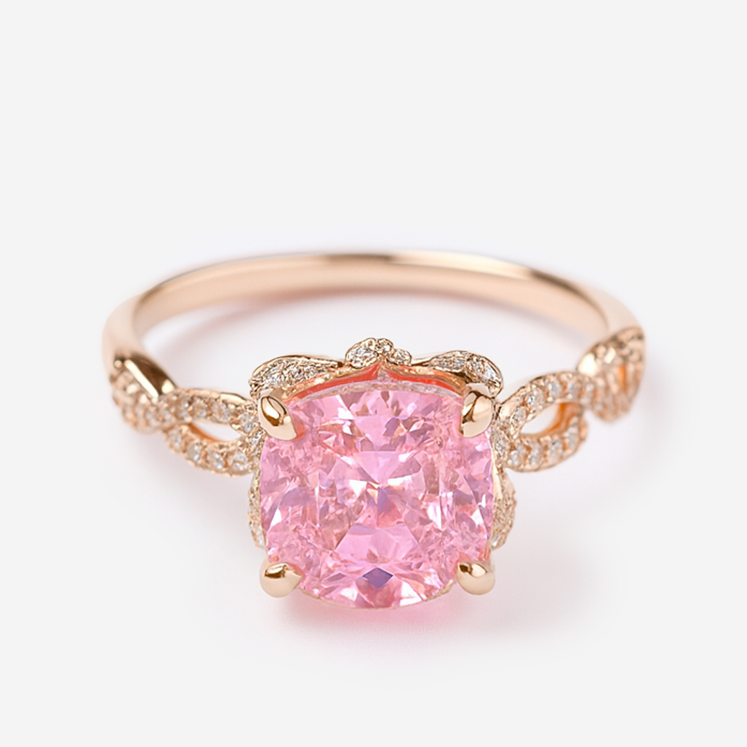 Aanura Pink Cushion Cut Gold Ring – Elegant Infinity Design