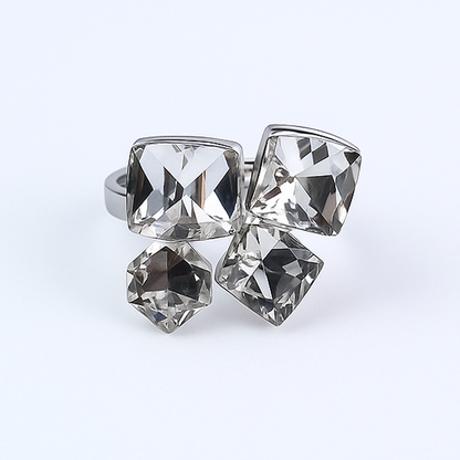 Aanura Crystal Cluster Statement Ring – Stainless Steel, Silver Plated