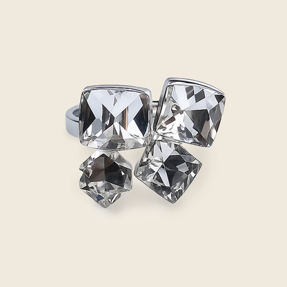 Aanura Crystal Cluster Statement Ring – Stainless Steel, Silver Plated