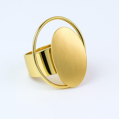 Aanura Bold Oval Circle Ring – Gold Statement