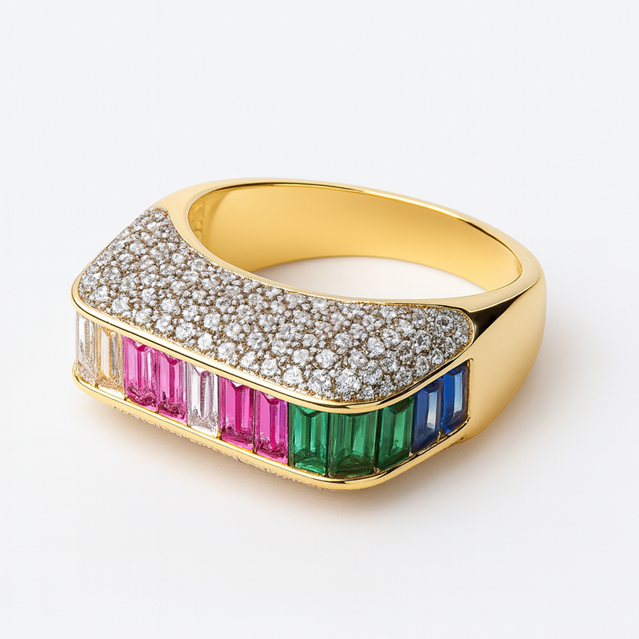 Aanura Multicolor Gem Pavé Gold Ring
