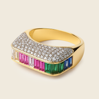 18K Gold Plated Rainbow Pavé Anti-Tarnish Waterproof Ring