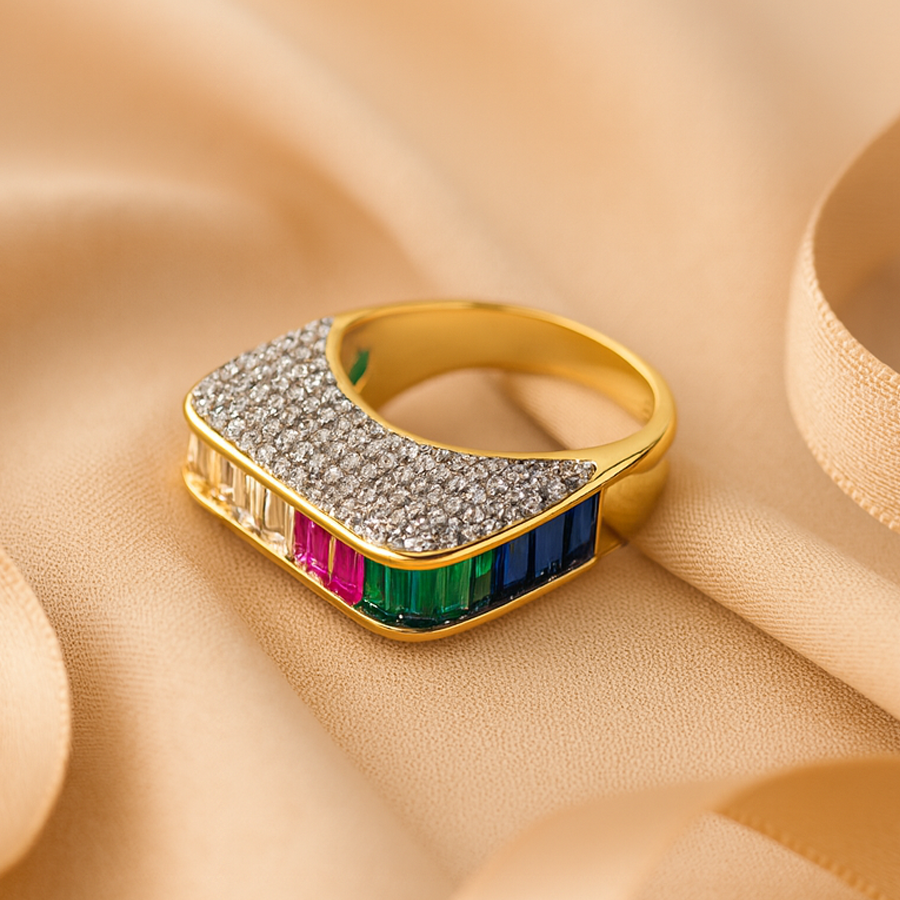 Aanura Multicolor Gem Pavé Gold Ring