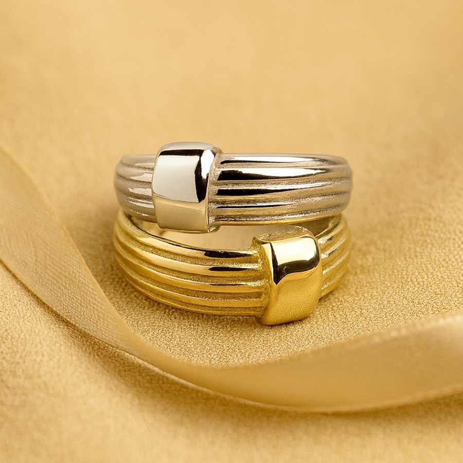 Aanura Matte & Polished Gold Adjustable Statement Ring