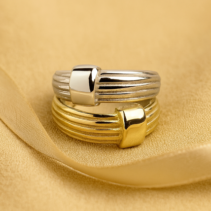 Aanura Matte & Polished Gold Adjustable Statement Ring