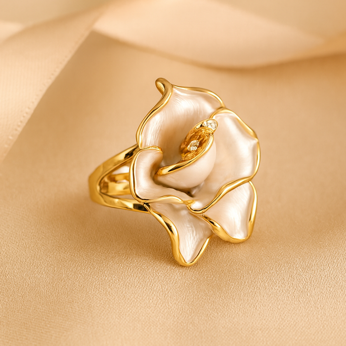 18K Gold Plated Pearl Bow Anti-Tarnish Waterproof Ring