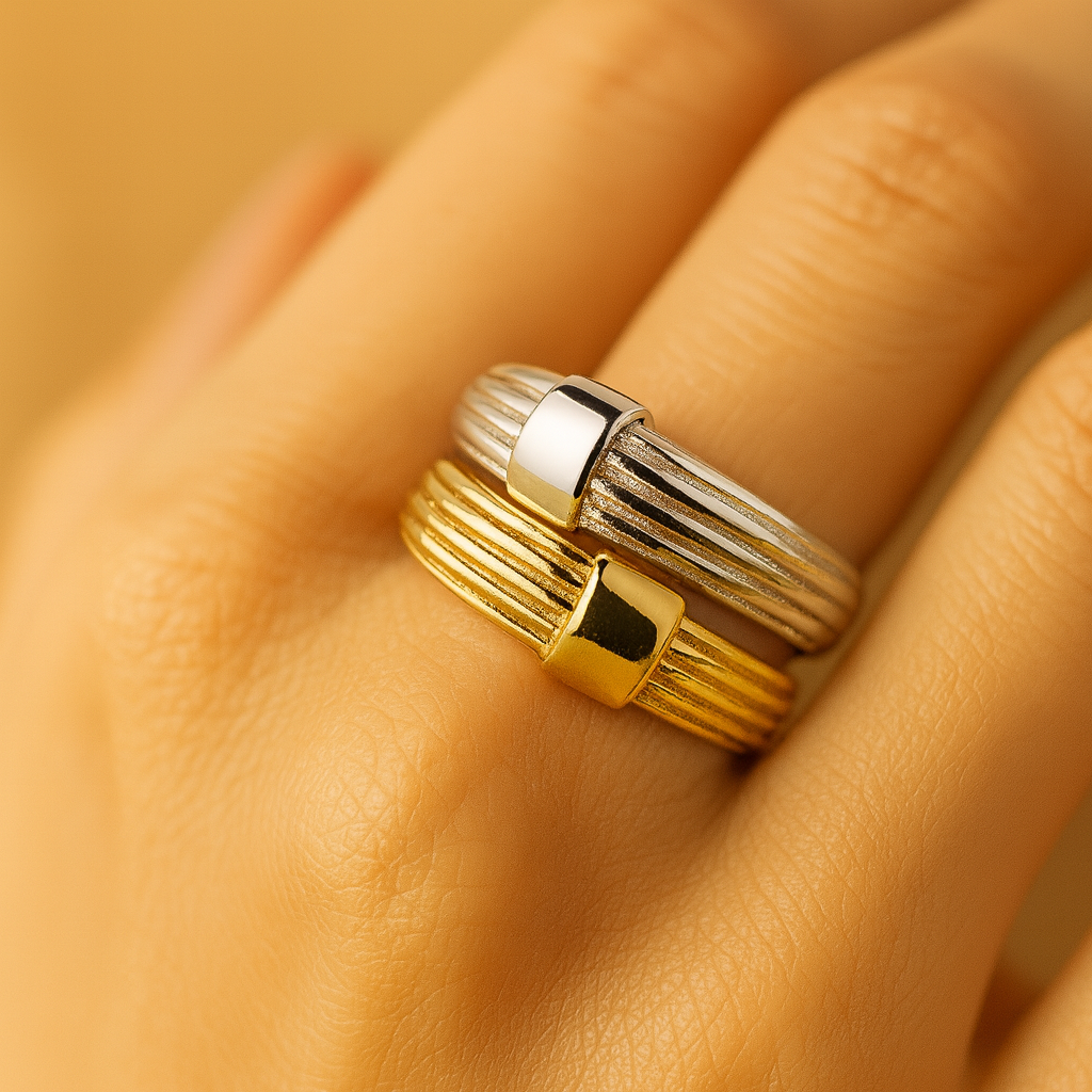 Aanura Matte & Polished Gold Adjustable Statement Ring