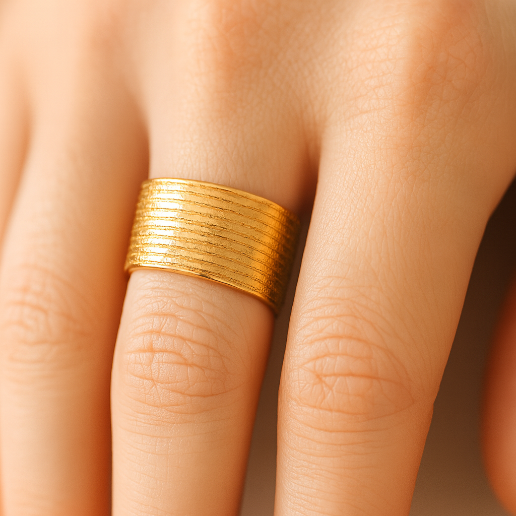Wide Textured Gold Cuff Ring | Aanura