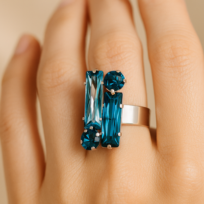Aanura Silver-Plated Purple & Blue Gemstone Ring