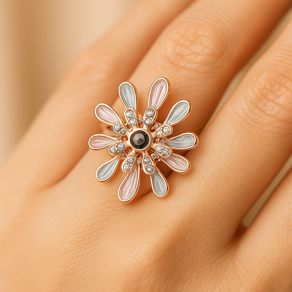 Aanura Rose Gold Multicolor Floral Crystal Statement Ring