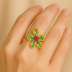 Emerald Flower Statement Ring for Women