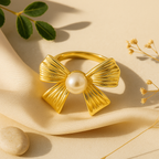 18K Gold-Plated Blossom Bow Ring with Pearl – Anti-Tarnish & Waterproof