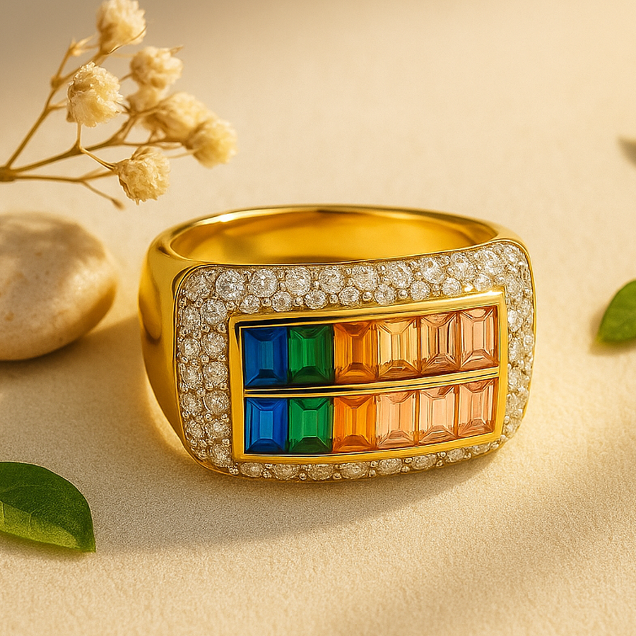Aanura Gold-Plated Multi-Gemstone Statement Ring