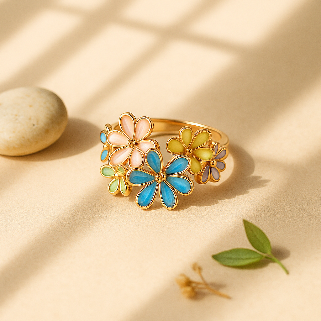 Aanura Multi-Color Enamel Floral Statement Ring